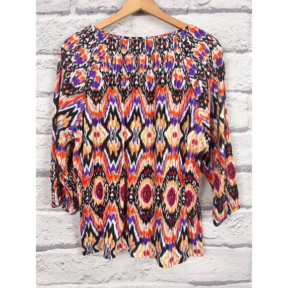 Chico's Womens L Boho‎ Peasant Artsy Maximalist Southwestern Ikat Tunic Blouse - Picture 4 of 12